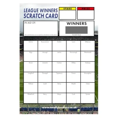 Image of Totally Bonkers Gaelic Football (30) Fundraising Scratch Cards 30 Square A6 (148x105mm) 10 Pack TB0042 Blind Card
