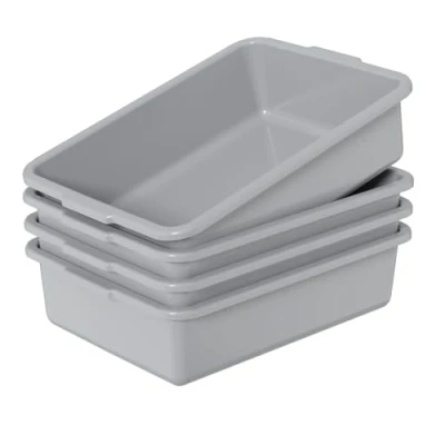 Image of Sosody 8 Litre Plastic Rectangular Washing Up Bowl, Commercial Tote Bus Box, Grey, 4 Pack