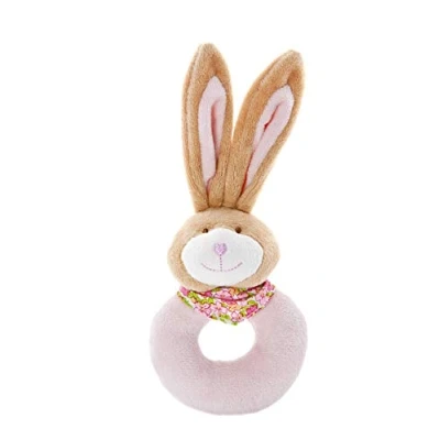 Image of Mousehouse Gifts Delightful animal plush baby rattle ring baby/toddler/boy/girl (Pink Bunny)