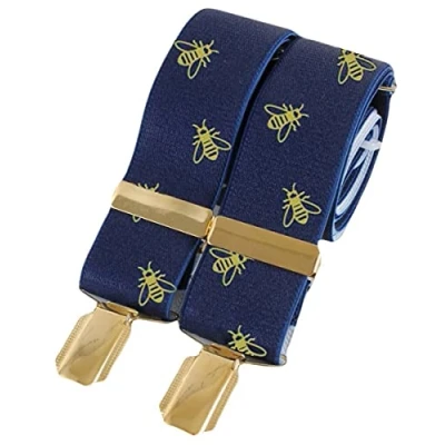 Image of David Van Hagen Mens Bee 35mm Clip Braces Navy/Gold