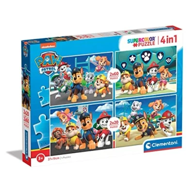 Image of Clementoni 24801 Supercolor Puzzle Paw Patrol 2x20+2x60 Pieces, Jigsaw For Kids Age 3, Cartoon, Made In Italy