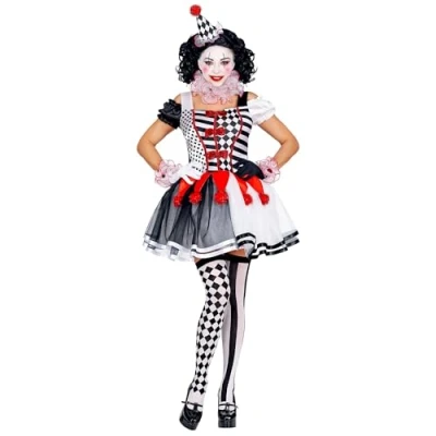 Image of &quot;HARLEQUIN&quot; (dress, ruff, cuffs, mini hat) (XL)