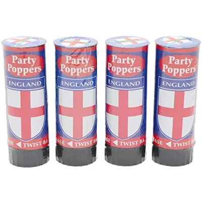 Image of Toyland® England Design 4 Pack Party Poppers Celebratory Cannon Euros &amp; World Cup Football Parties…