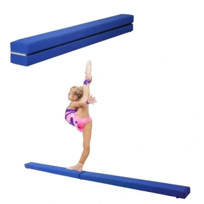 Image of Dripex 210 cm Folding Gymnastics Training Balance Beam for Children, Faux Suede Exercise Gym at Home, blue