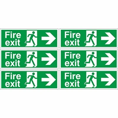 Image of Pack of 6 Fire Exit Arrow Right Signs 300mm x 100mm Self Adhesive