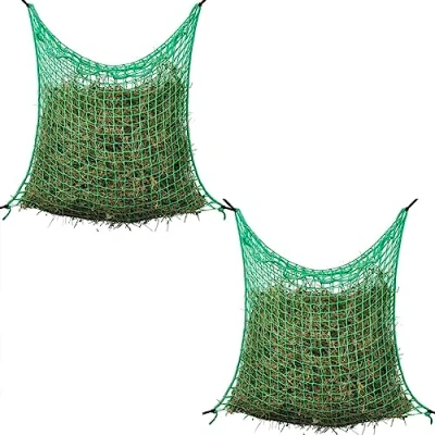 Image of vidaXL Strong Hay Nets Set 2 Polypropylene Square Green with 45x45mm Mesh &amp; 0.9x1.5m Size, Weather Resistant, Promotes Better Digestion Reduces Waste