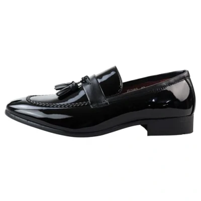 Image of Men&#039;s Moccasin Loafers Patent Leather Lined Slip On Tassel Formal Dress Shoes Black 8 UK