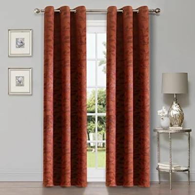 Image of Superior Blackout Curtains, Room Darkening Window Accent for Bedroom, Sun Blocking, Thermal, Modern Bohemian Leaves Collection, Set of 2 Panels, Rod Pocket 42 in x 84 in, Antique Copper