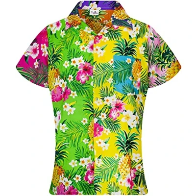 Image of King Kameha Funky Hawaiian Blouse Shirt, Shortsleeve, Print Pineapple Flowers, Mix, XL