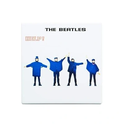 Image of Half Moon Bay Help! Album Cover The Beatles Blue/White 4 Inch Stoneware Drink Beverage Coaster
