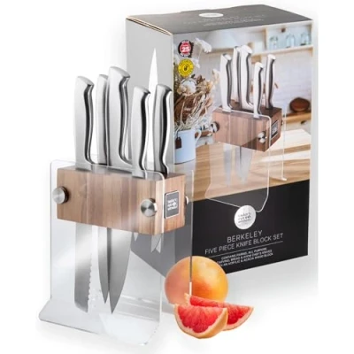 Image of Taylor&#039;s Eye Witness Berkeley Stainless Steel 5 Piece Hollow Handle Acacia Wood Knife Block Set