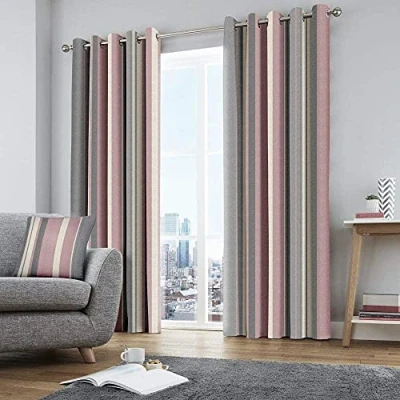 Image of Fusion Two Curtain Panels, Cotton,Polyester, Blush, W229cm (90) x D229cm