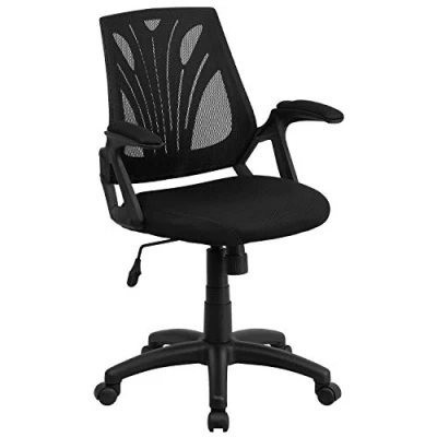 Image of Flash Furniture Mid Back Designer Swivel Task Office Chair with Open Arms, Metal, Black Mesh, Set of 1