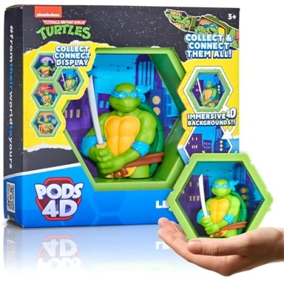 Image of WOW! PODS 4D Ninja Turtles Leonardo, Unique Connectable Collectable Bobble head figure that Bursts from their World into Yours, Wall or Shelf Display, Toys and Gifts, Series 1 no. 431