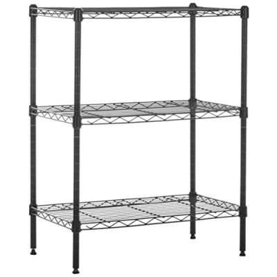 Image of Amazon Basics 3 Shelf Narrow Storage Unit With Height Adjustable Shelves and Levelling Feet, 340 kgs Max Weight, Black, 34 cm D x 58.9 W 76.2 H