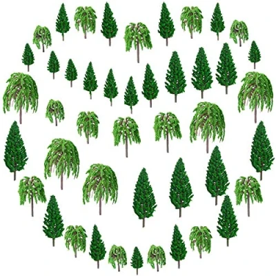 Image of Smavles Mixed Model Trees 45Pcs Landscape Diorama Train Railroad Scenery Architecture for DIY Landscape, Natural Green