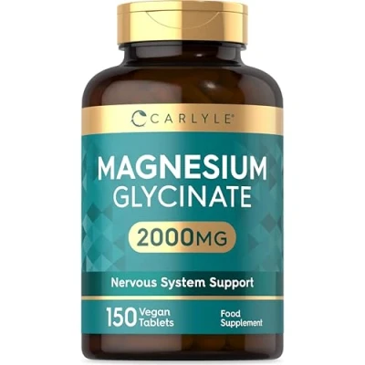Image of Magnesium Glycinate Supplements 2000mg 400mg Elemental High Strength Bisglycinate 150 Vegan Tablets by Carlyle