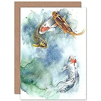 Image of Japanese Koi Fish Pond Greeting Card With Envelope Inside Premium Quality
