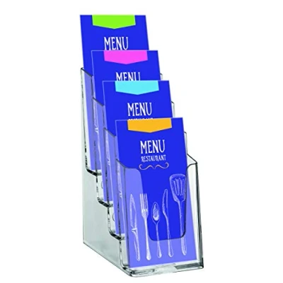 Image of EUROPEL 4 Tier Leaflet &amp; Brochure Holder for 1/3 A4 Size Literature Clear Acrylic Construction Booklet, Flyer Menu Display Dispenser Office, Restaurants Reception Portrait