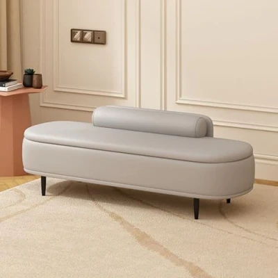 Image of JIHAJU Storage Ottoman Bench, Entryway Bedroom Bench,PU Leather Upholstered for End of Bed,with Large Space Living Room, Entryway, Bedroom(Light gray,60cm)