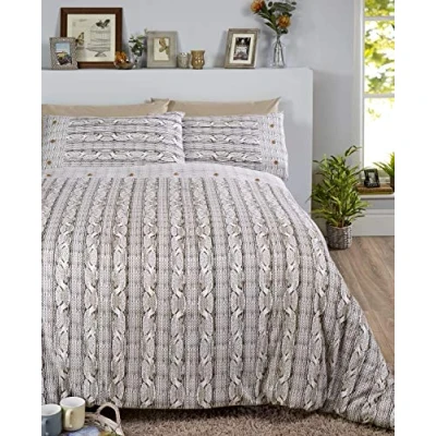 Image of Rapport Home Arran Brushed Cotton Duvet Set, 100%, Natural, Single