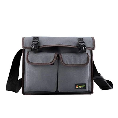 Image of Tools Shoulder Bag Wear resistant Vertical Pockets Thickened Oxford Cloth Storage with Adjustable Strap and Handle for Electrician Engineers Plumber Mechanic Cable Rep(Grey)