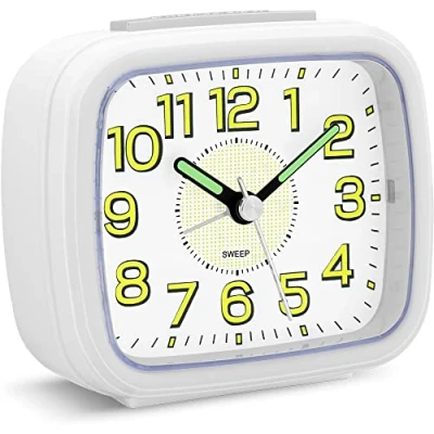 Image of Pilmoux Alarm Clocks Bedside Non Ticking Battery Powered Silent Luminous Clock Large Dial Table for Bedrooms Snooze Night Light Loud Crescendo Home Kids Children