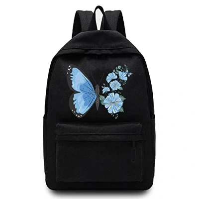Image of FINDING CASE Basics Backpack/Daypack with Padded Shoulder Straps, Side Pockets Hiking Daypack Walking Rucksack Foldable Camping for Water Bottle and Laptop Sleeve, (Blue Butterfly)