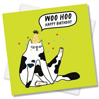 Image of Punkcards Friend Birthday Card &#039;Woo Hoo Happy Birthday&#039; Female Pet Cat Lover Special