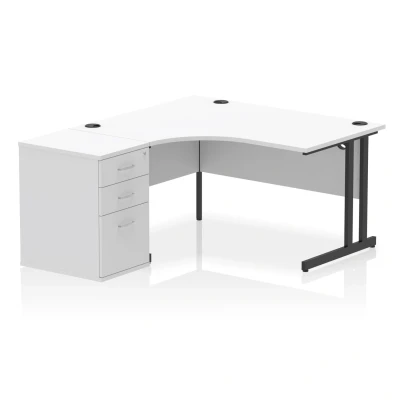 Image of Impulse 1400 LH Crescent Desk Cantilever White/Black 600 High Ped