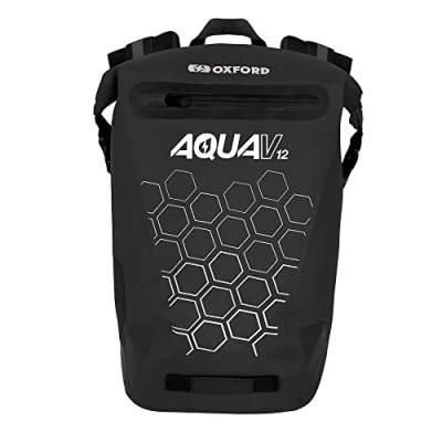 Image of Oxford Aqua V 12 Backpack Litre Waterproof Rucksack With Roll Top Closure, Black OL691