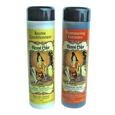 Image of Henna Hair Golden Brown SHAMPOO + Balsam CONDITIONER 250ml each Henne Care Maintenance Chatain Dore/Goldkastanie/Castano