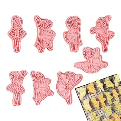 Image of Xiaoxin 8 Ballet Cookie Cutters, Dancer Pla stic Cutters Stamp for Kids, 3D Cutter Set Pink Biscuit Baking, Shapes Fondant Pastry Cake Decoration