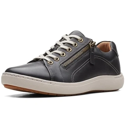 Image of Clarks Women&#039;s Nalle Lace Sneaker, Black Leather, 3 UK