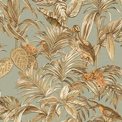 Image of DE120017 Bird of Paradise Aqua &amp; Gold 10M X 0.53M Wall Stitch 2023
