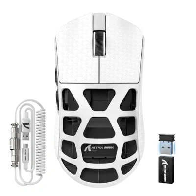 Image of ATTACK SHARK R3PRO 46g SUPERLIGHT Magnesium Alloy Mouse, 8000Hz Wireless Polling Rate, 26000DPI, 2.4G/BT/Wired Gaming PixArt PAW3395 Sensor, Programmable Mice with Coiled Cable, PC/Mac, White