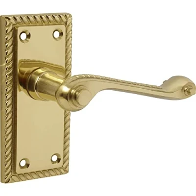 Image of Designer Levers Georgian Roped Design Lever Door Handles Polished Brass 1 Pair Latch Handle Interior Use Short