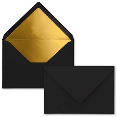 Image of NEUSER PAPIER 25x envelopes B6 with gold lining 12.5 x 17.6 cm Black (Black) wet gluing FarbenFroh by GUSTAV