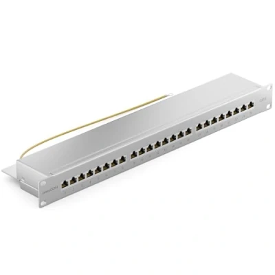 Image of deleyCON CAT6 Network Panel 24 Port Desktop 19 Inch Rack Integration Server Mounting Shielded 24x RJ45 Ports TIA568A TIA568B Lihgt Gray