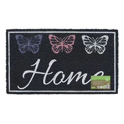 Image of JVL Eco Friendly Latex Backed Coir Door Mat, Home Butterflies, 40 x 70 cm Approx., 02 876