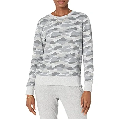 Image of Amazon Essentials Women&#039;s French Terry Fleece Crewneck Sweatshirt (Available in Plus Size), Light Grey Camo, M