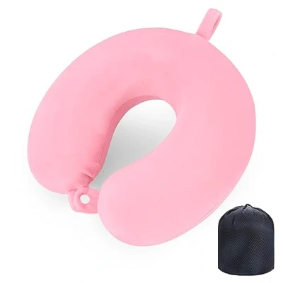 Image of WENGX Travel Pillow Neck Memory Foam Pillows Head Support Cushion for Airplane Train Car Office Essential Flight a Long Hauls Sleeping Rest (Pink)