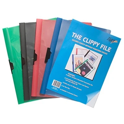 Image of 25 x A4 Clear + Coloured Clippy Files Report Project Presentation Clip Folders