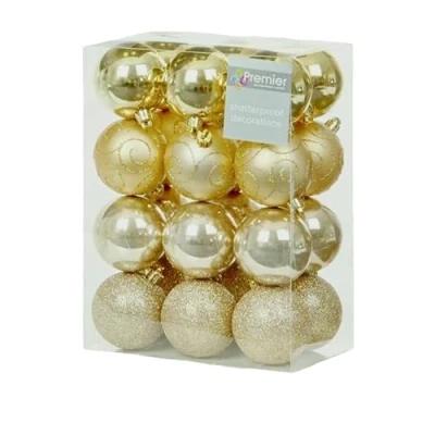Image of Premier Decorations 24 x 60mm Multi Finish Balls, Champagne Gold
