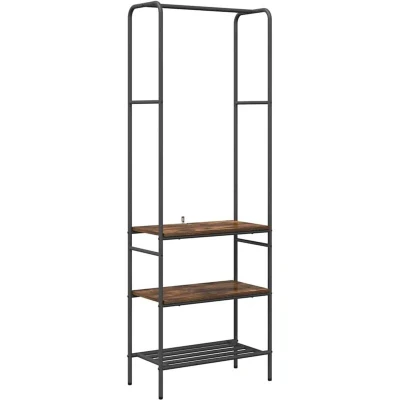 Image of vidaXL Clothes Rack with Shelves Shelf Smoked oak Engineered wood