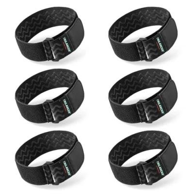 Image of Trilancer Elastic Cinch Straps with Anti Slip Strips, 14 &quot;x 2&quot; (6 Pack) Multipurpose Hook and Loop Bundling stretchy for Extension Cords, Cables, Ropes, Hoses, Bike, RV, Boat, Garden