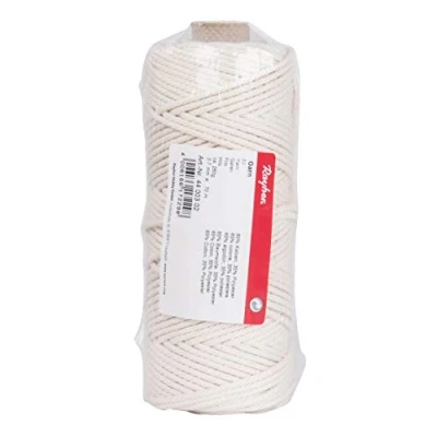 Image of Rayher Poly Cotton Crochet Thread, Yarn for Craft, Floristry and Decorations, Macrame Cord with a Diameter of 3.7mm, 280g, 70m, white, 4400302