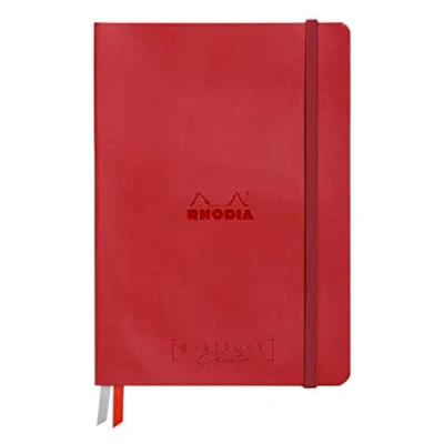 Image of RHODIA 194160C Rigid Notebook Bullet Journal Goalbook Creation Poppy A5 15.5x21x2 cm 100 pages Clairefontaine Paper Lavis Technique Plain White 200 g/m 2 Ribbons Faux Leather Cover