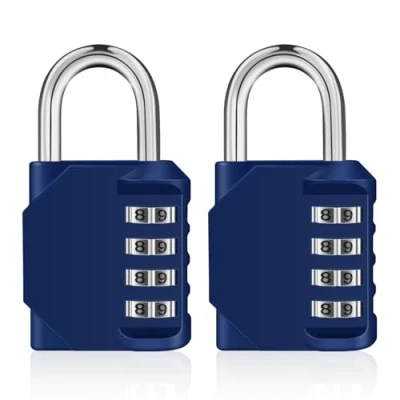 Image of ZHEGE 4 Digit Combination Padlocks for Gym Lockers, School Lokcers, Coded Padlock, Number Weatherproof Combo Padlock Outdoor Shed Garden Fence Gate (Blue, 2 Pack)
