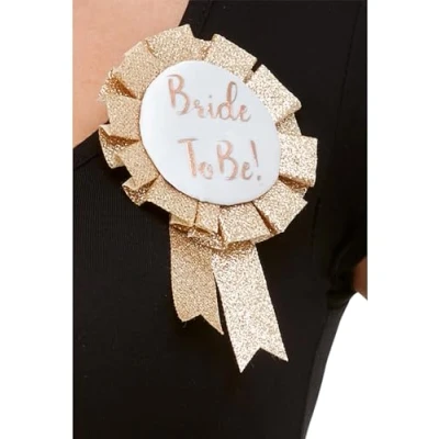 Image of Smiffys Bride To Be Rosette, Rose Gold, Hen &amp; Stag Night Fancy Dress, Adult Dress Up stag/adult items